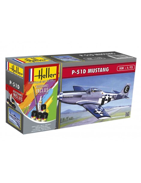 Avión Estático de Plástico, P-51 MUSTANG + Pinturas , Escala 1/72  fabricante Heller