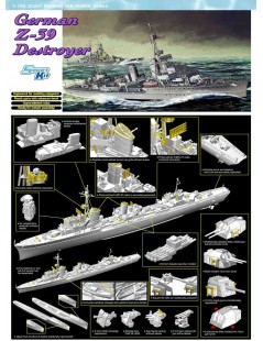 Barco Estático Militar de Plástico, destructor Alemán Z-39 , Escala 1/700 fabricante Dragon. Modelismo Barcos. Bilti Hobby.