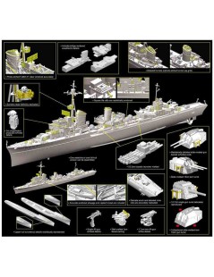 Barco Estático Militar de Plástico, destructor Alemán Z-38 , Escala 1/700 fabricante Dragon. Modelismo Barcos. Bilti Hobby.