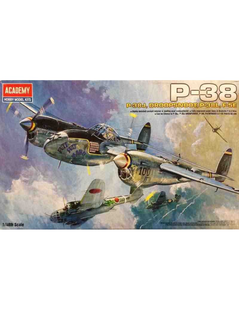 Avión Estático de Plástico, P-38J P-38L F-5E , Escala 1/48 fabricante Academy. Modelismo Aviones Estáticos. Bilti Hobby.